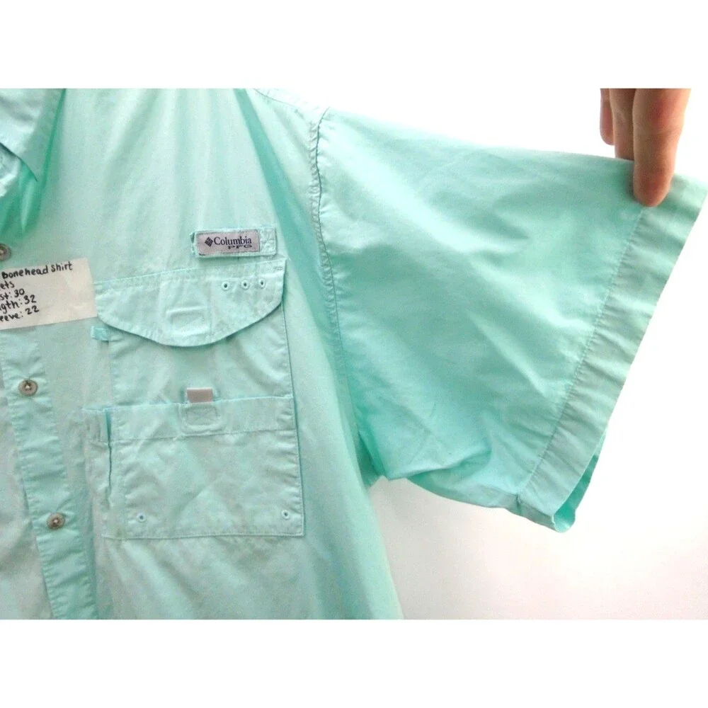 Columbia PFG Bonehead Shirt XXL Men Teal Short Sleeve Fishing Vented Relaxed Fit - Picture 7 of 9